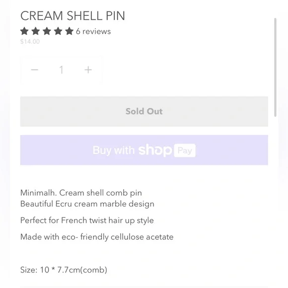 Minimal H. Cream Shell Pin - Picture 6 of 6